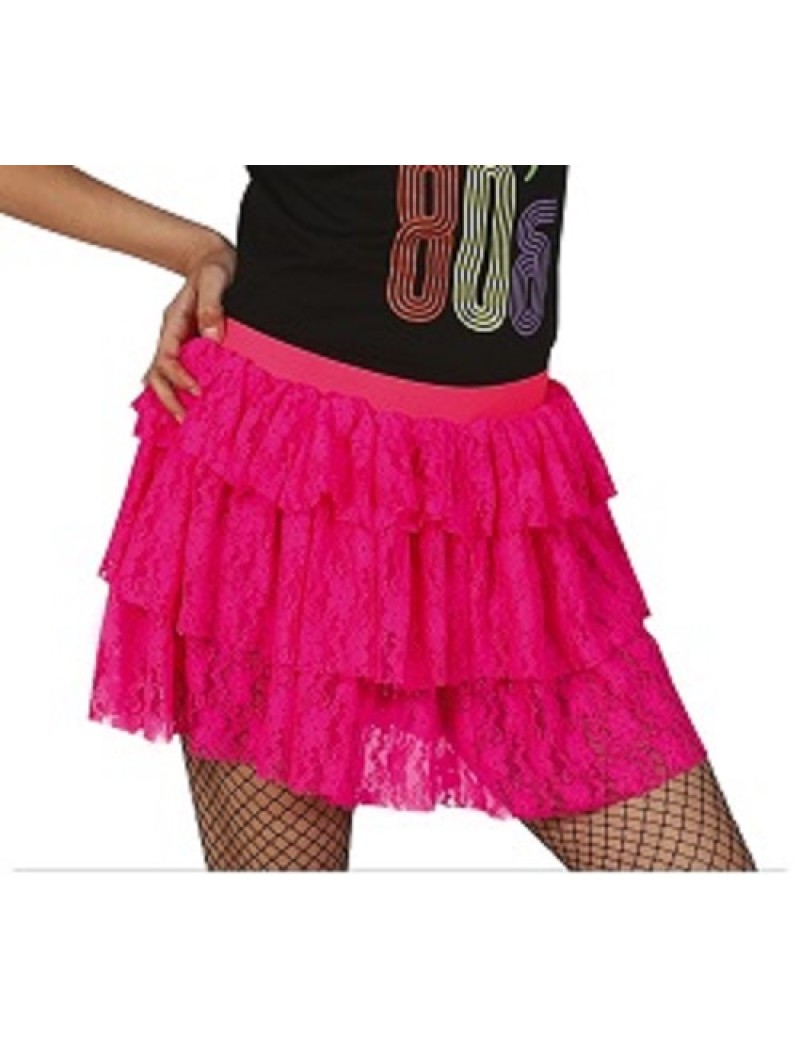 80s Neon Pink Lace Ra Ra Skirt