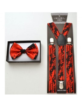 Red And Black Splatter Braces And Bow Tie Set