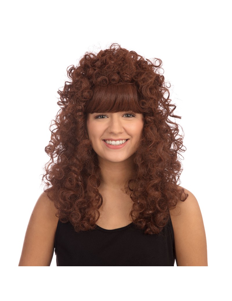 80s Long Brown Curly Wig 