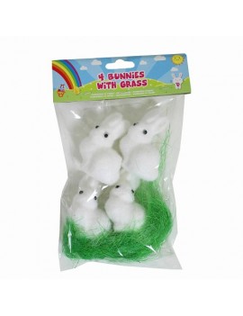 Pack Of 4 Polyfoam Bunnies With Grass