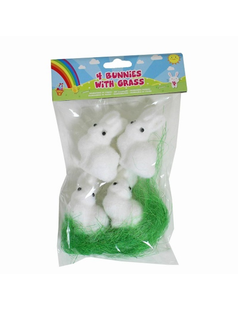 Pack Of 4 Polyfoam Bunnies With Grass