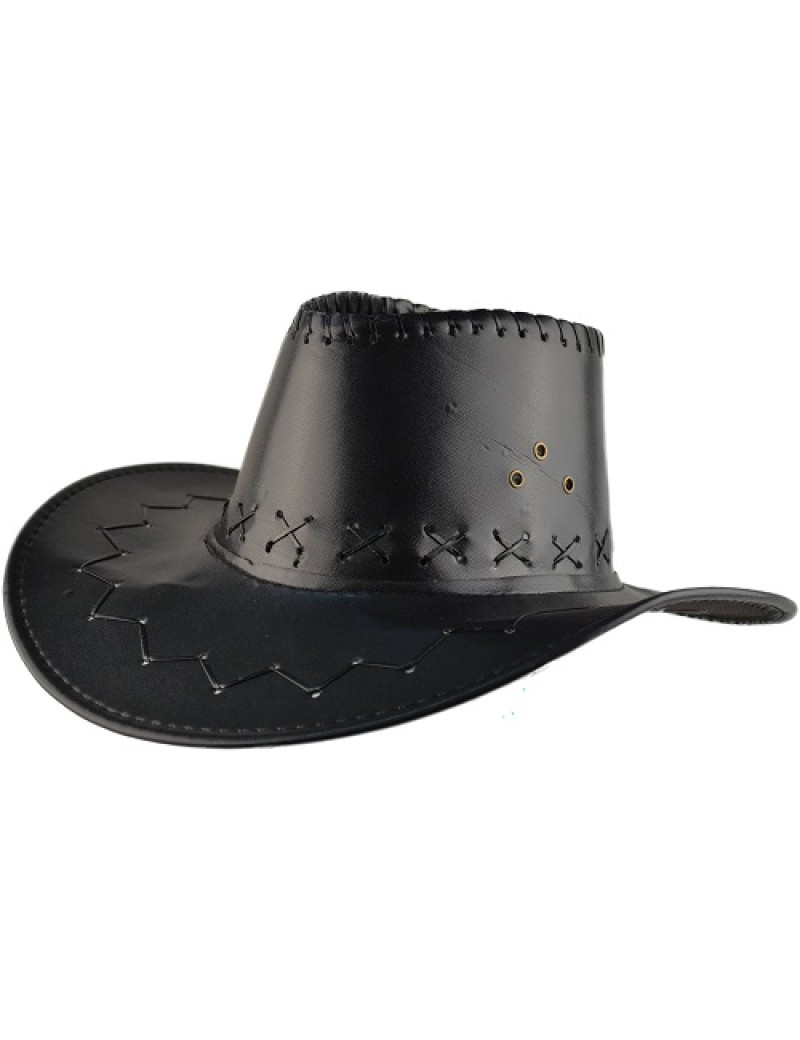 Black Leather Look Cowboy Hat