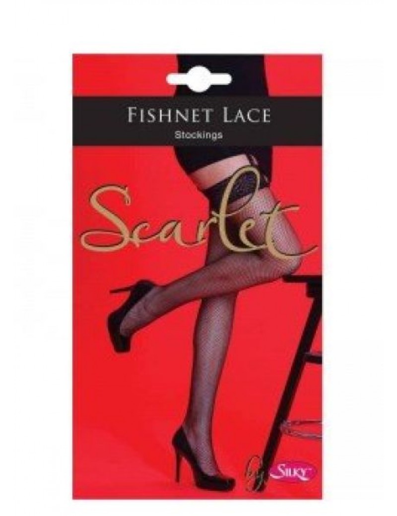 Silky Scarlet Lace Top Fishnet Stockings Black 72915