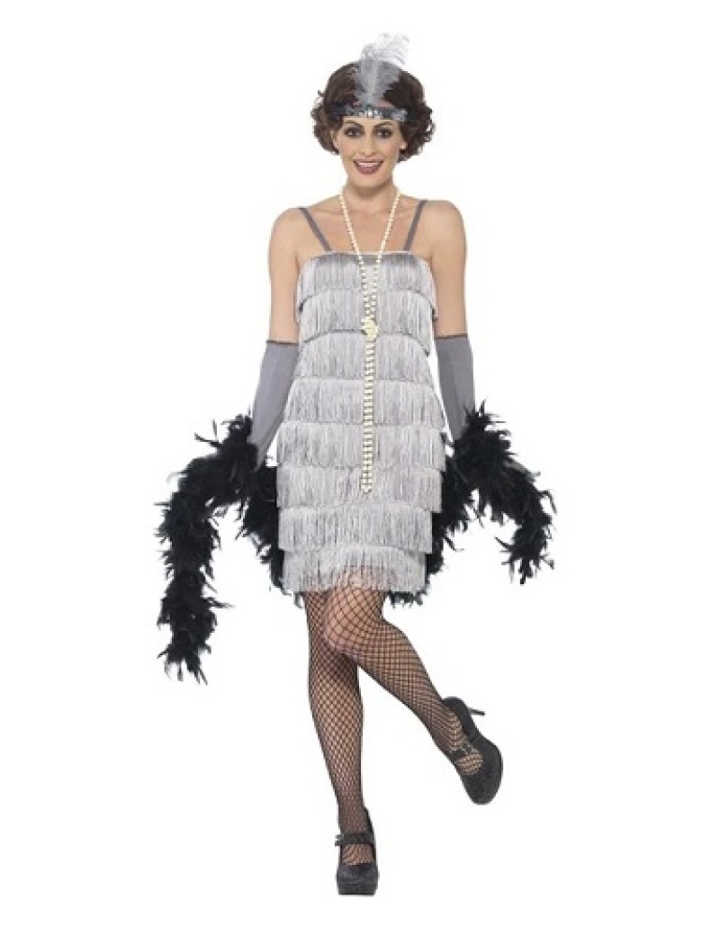 20s Flapper Costume Silver Grey