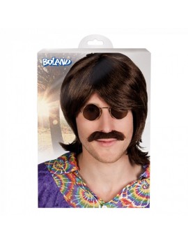 Hippy Wig And Moustache Set