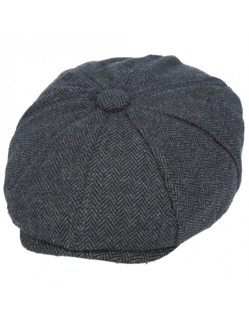 Newsboy 8 Panel Herringbone Cap Charcoal Grey