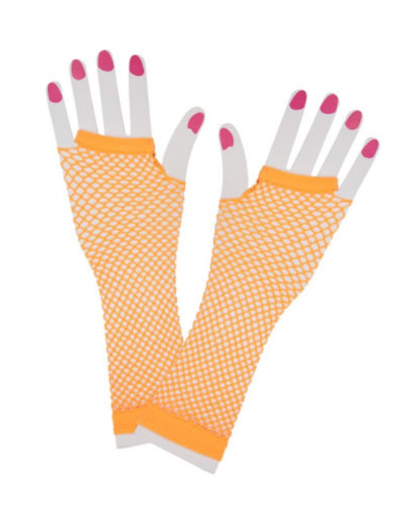 Neon Orange Fishnet Gloves