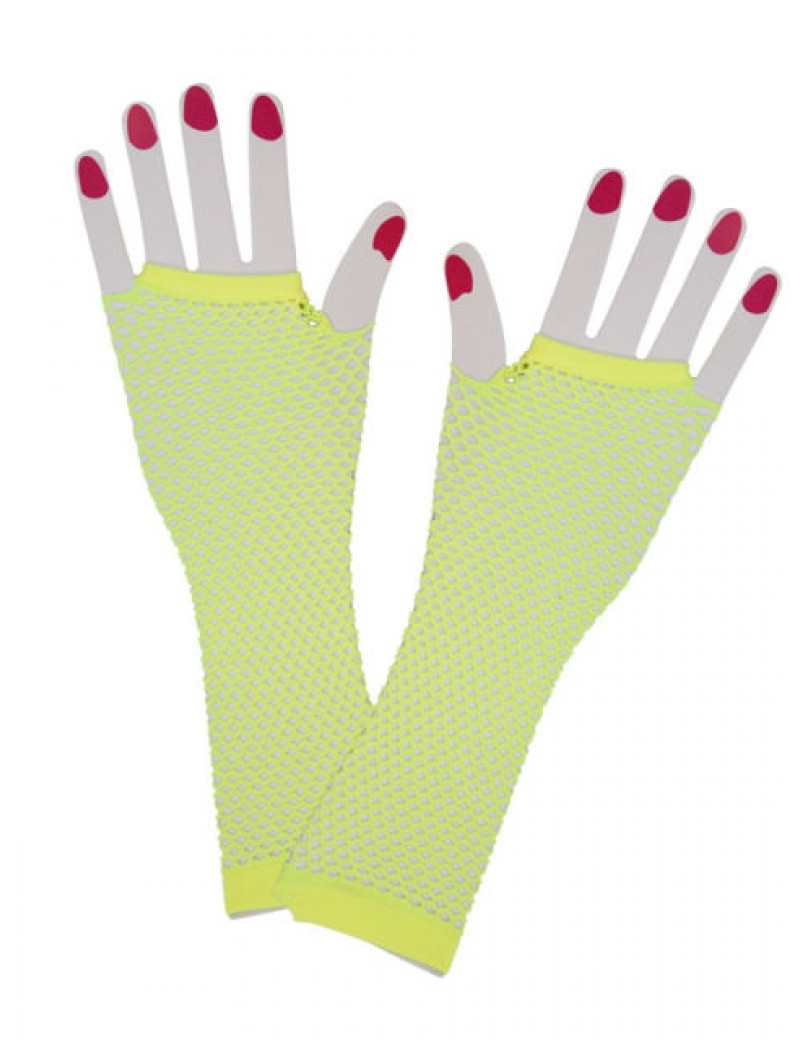 Neon Yellow Fishnet Gloves