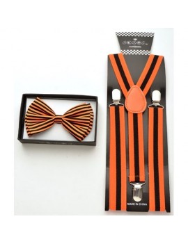 Orange And Black Striped Braces And Bow Tie Set