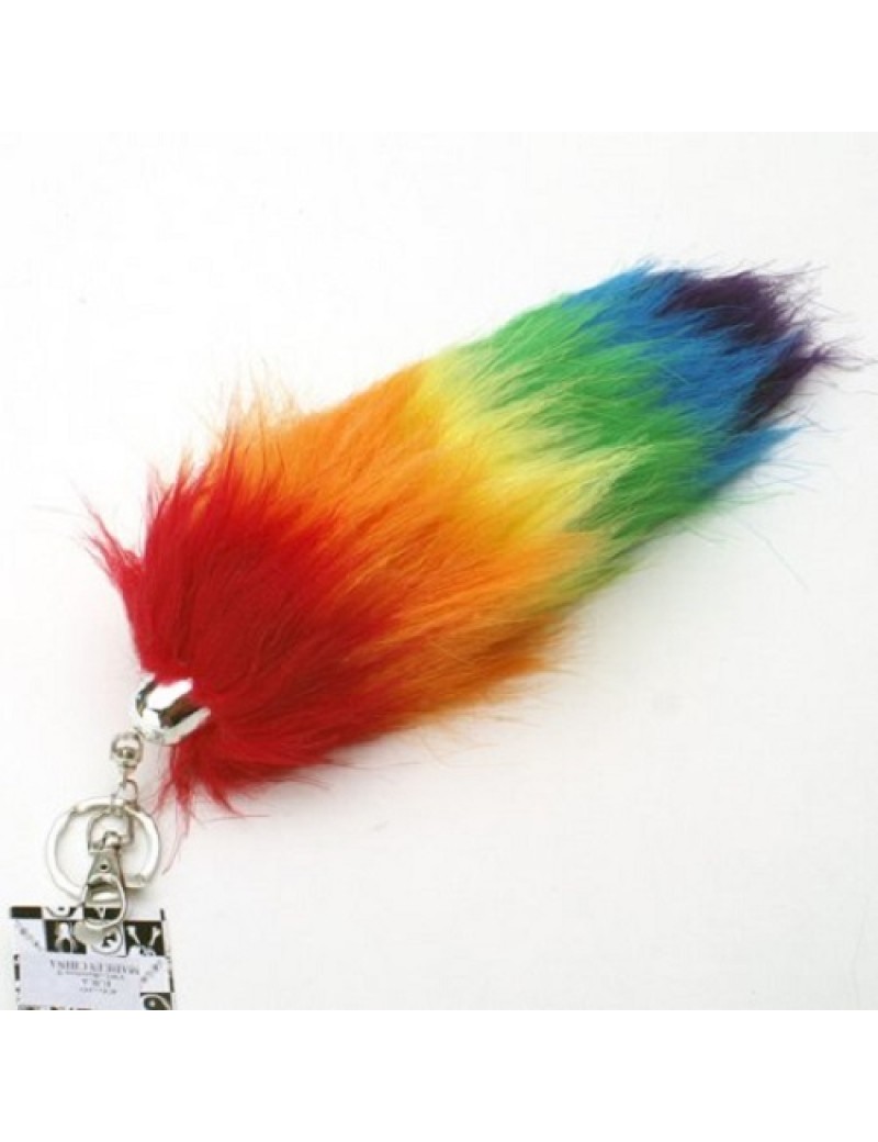 Gay Pride Rainbow Faux Fur Foxtail Keychain Small