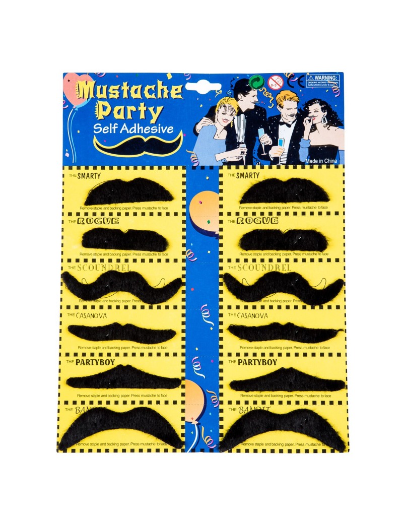 Assorted Black Moustaches Pack Of 12