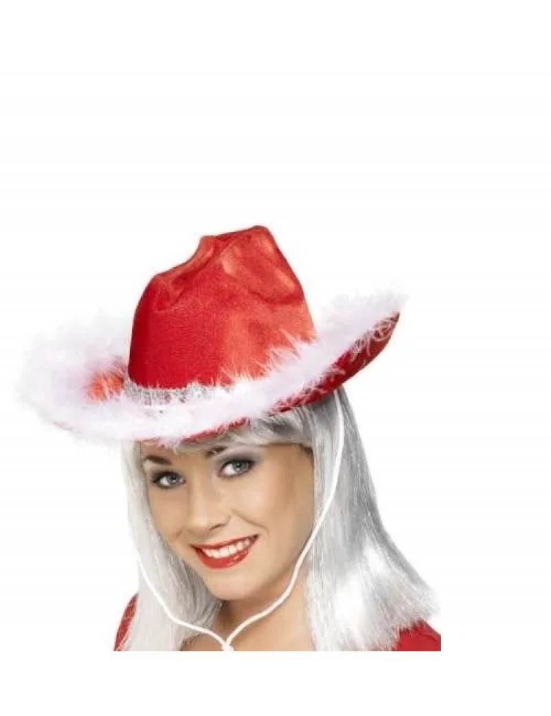 Red Cowboy Hat With Sequins And Marabou