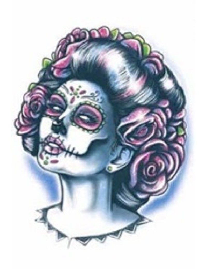 Day Of The Dead Senora Muerte Skull Temporary Tattoo 