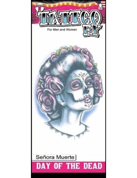 Day Of The Dead Senora Muerte Skull Temporary Tattoo 