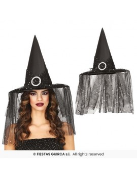 Witch Hat With Black Veil And Stars