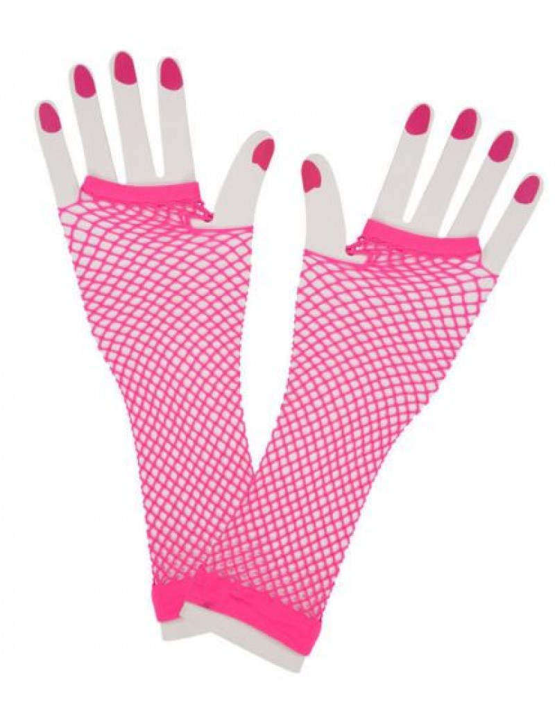 Neon Pink Fishnet Gloves