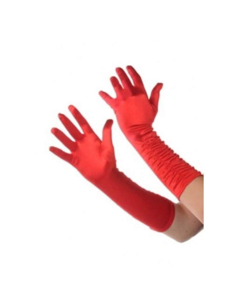 Gloves red polyester satin  ruffle ladies long gloves flapper Gatsby    accessory A6185R