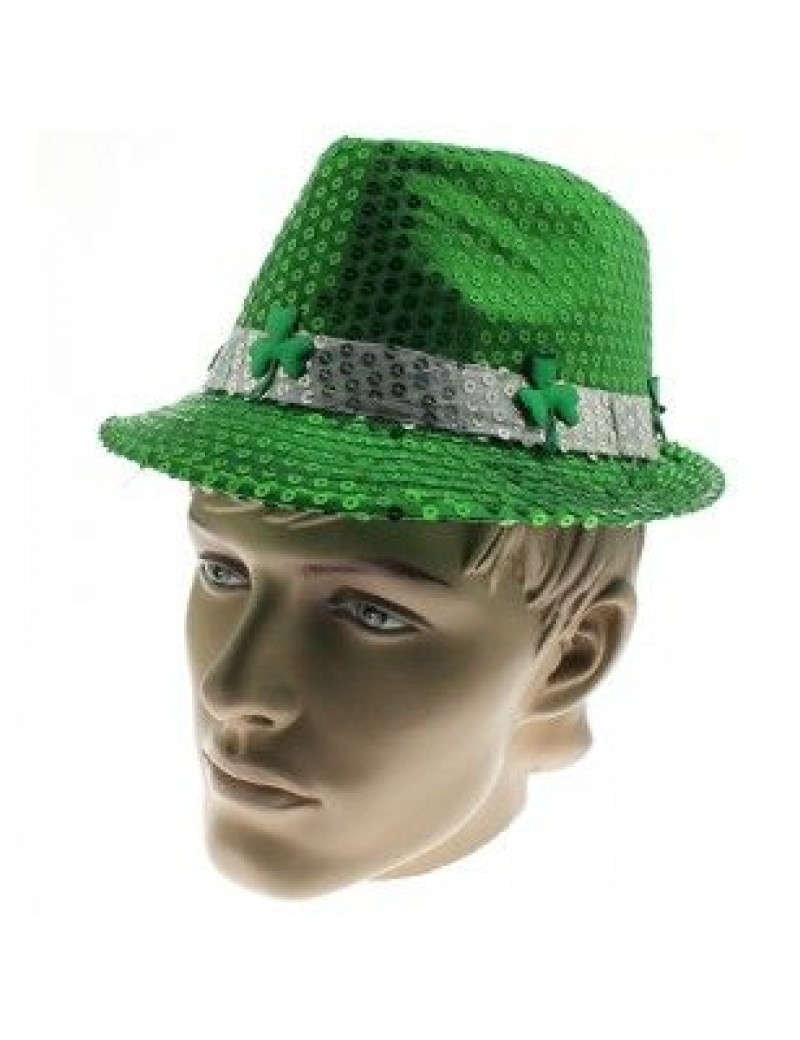 Irish Trilby Green Sequin Shamrock Hat 76007