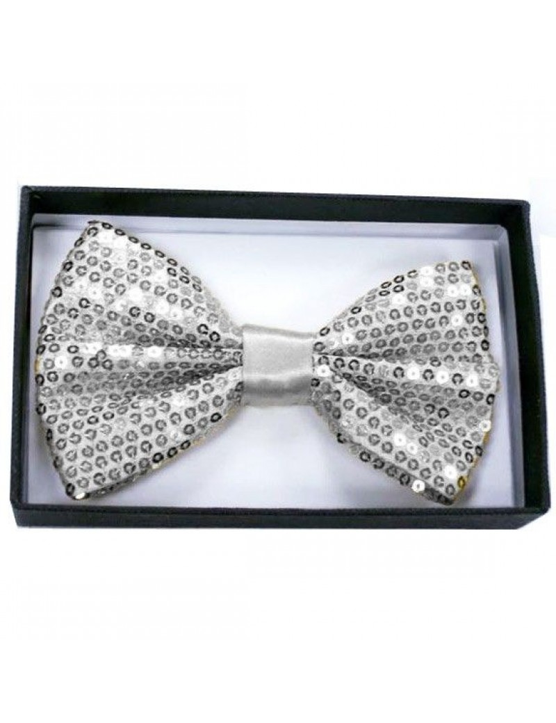 Sequin Silver Bow Tie 