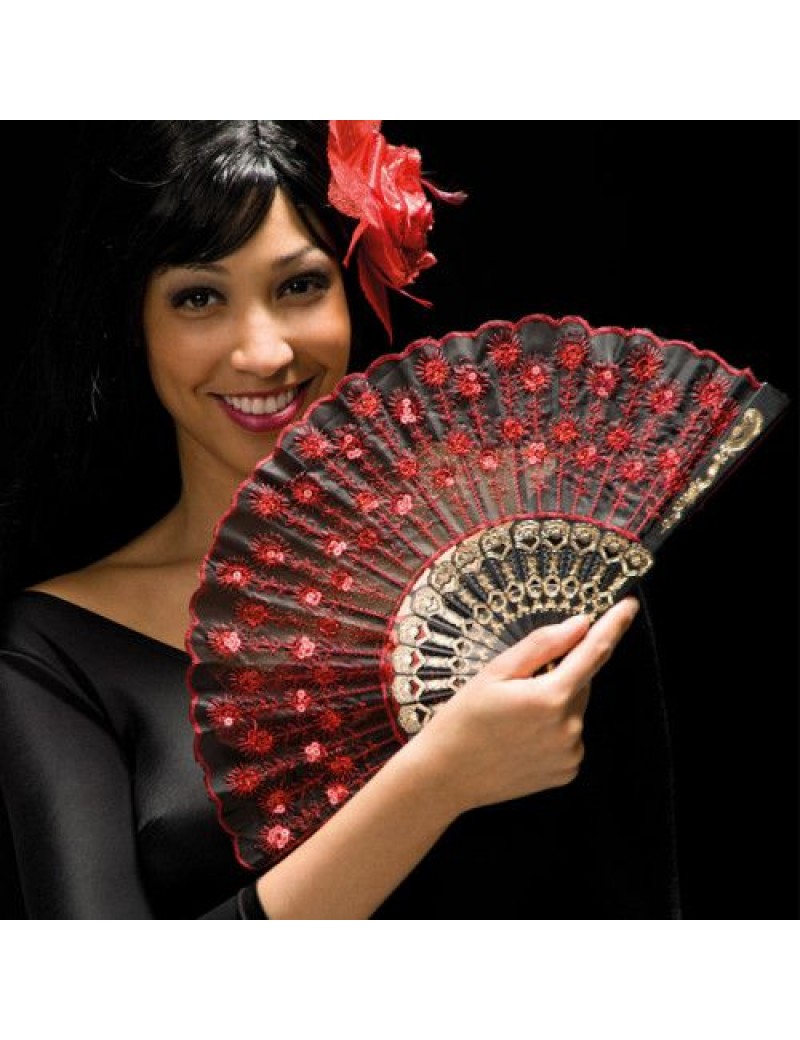 Spanish Lace Fan Black And Red 