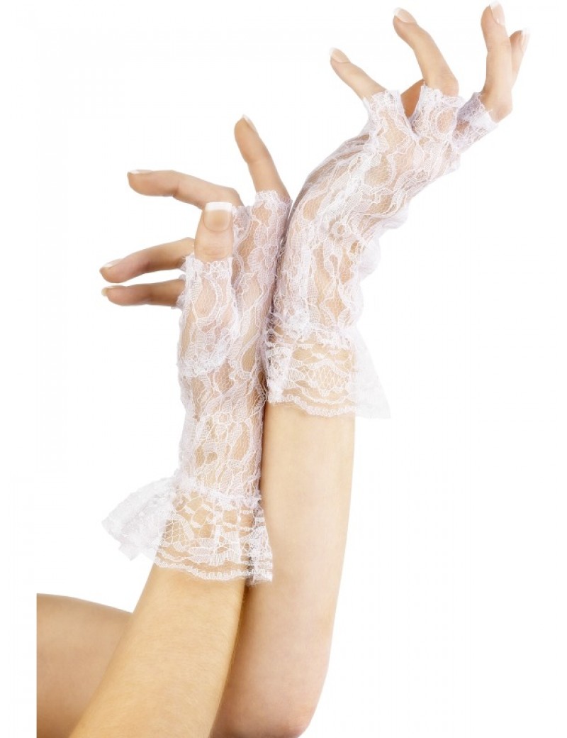 Fingerless White Lace Gloves Short 