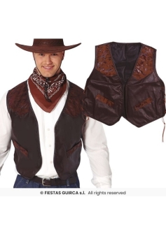 Cowboy Brown Leather Look Waistcoat FG 18792