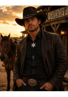 Silver Sheriff Star Bootlace Tie Model