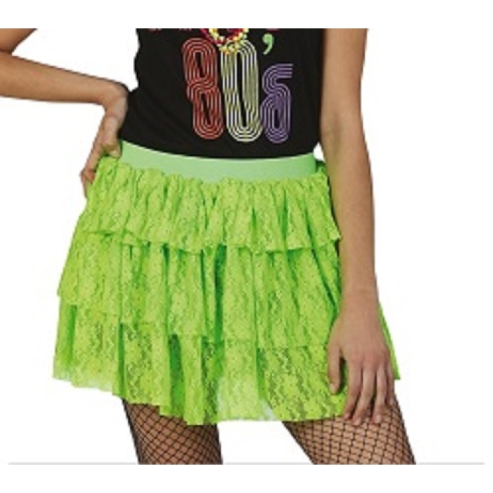 80s Neon Green Lace Ra Ra Skirt