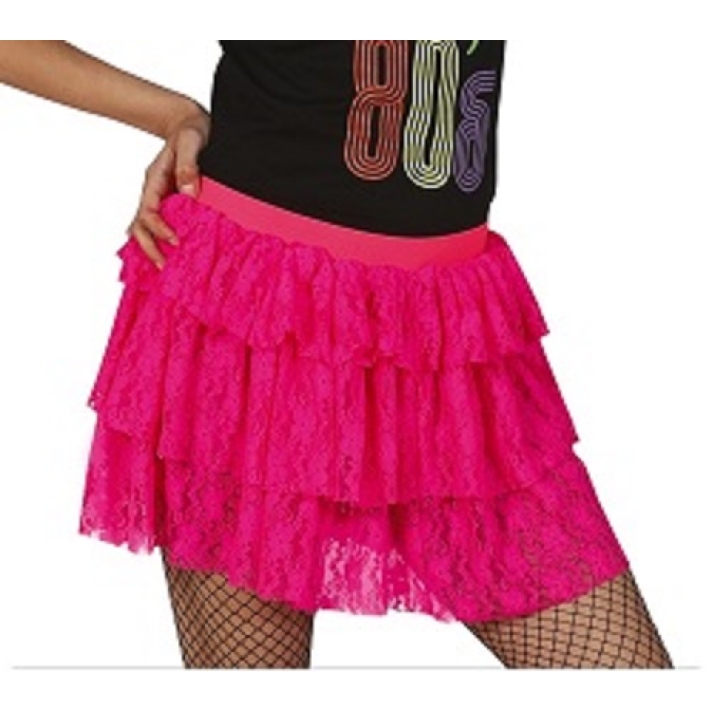 80s Neon Pink Lace Ra Ra Skirt
