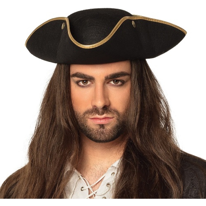 Tricorn Hat Black Gold Trim