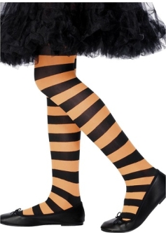 Black And Orange Striped Kids Tights