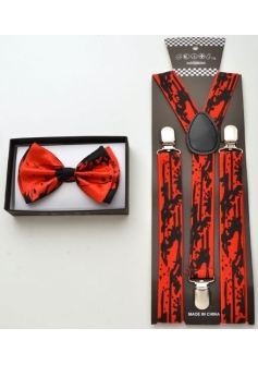 Black And Red Splatter Bow Tie Braces Set
