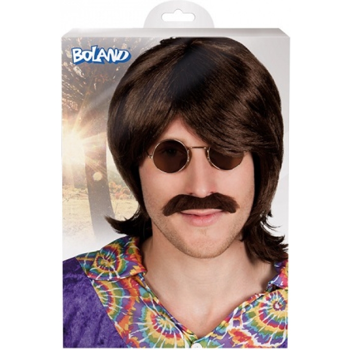 Hippy Wig And Moustache Set