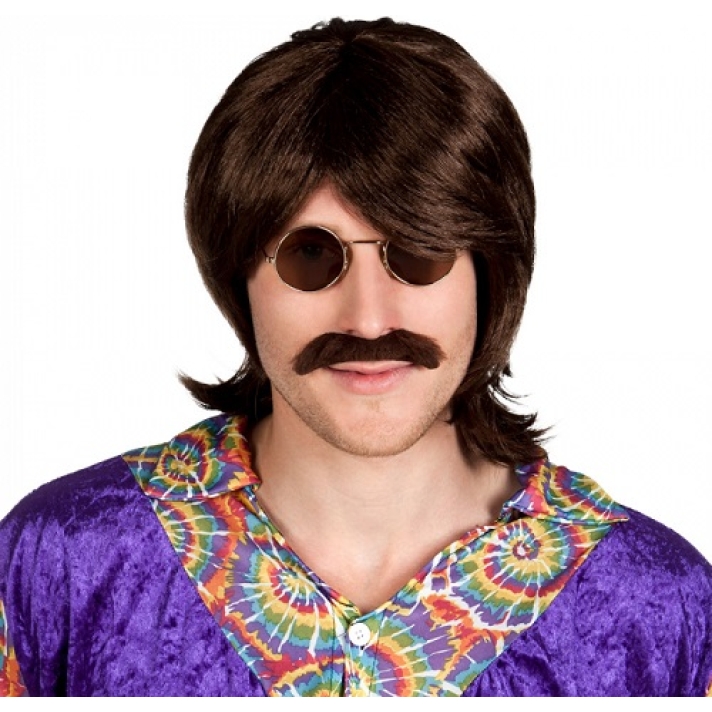 Hippy Wig And Moustache Set