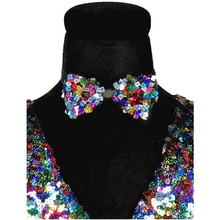 Womens Multi Coloured Sequin Waistcoat And Bow Tie