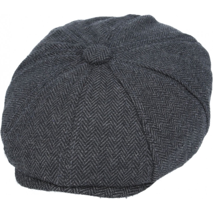 Newsboy 8 Panel Herringbone Cap Charcoal Grey