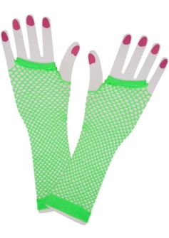 Neon fishnet gloves green long