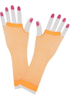 Neon fishnet gloves orange long