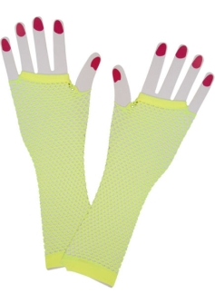Neon fishnet gloves yellow long