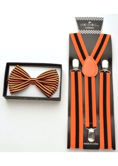 Orange and Black Striped Bow Tie Braces Set