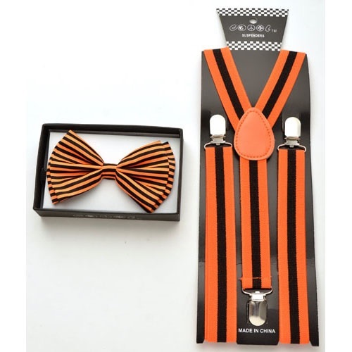 Orange And Black Striped Braces And Bow Tie Set