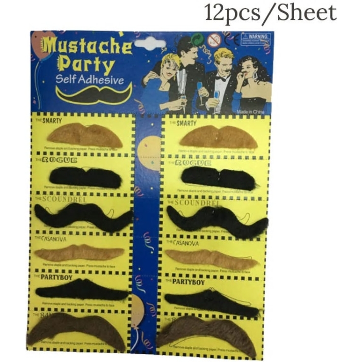 Assorted Coloured Moustaches Pack Of 12