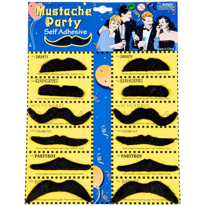 Assorted Black Moustaches Pack Of 12