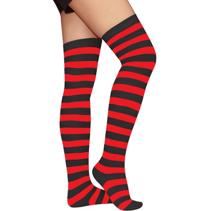 Black And Red Striped Over The Knee Socks