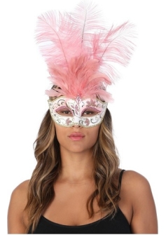 Venetian Eyemask Pink Tall Feather Sp