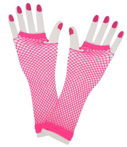 Neon Pink Fishnet Gloves